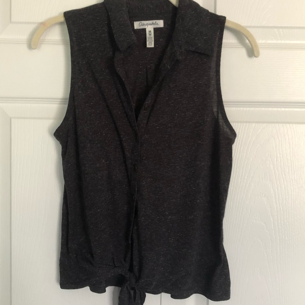 Collared Tie Front Button Up Tank